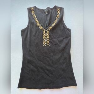 Kaktus Black Tank Top with Gold Accents